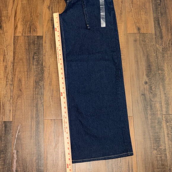 High-Rise Wide Leg Denim Jeans in Dark Blue with Tie Waist - Picture 8 of 15